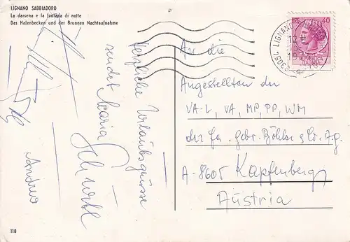 287 - Italien - Lignano Sabbiadoro , Hafenbecken , Brunnen , Mehrbildkarte - gelaufen 1974