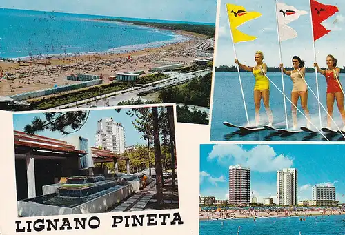 289 - Italien - Lignano Pineta , Mehrbildkarte , Strand - gelaufen 1972