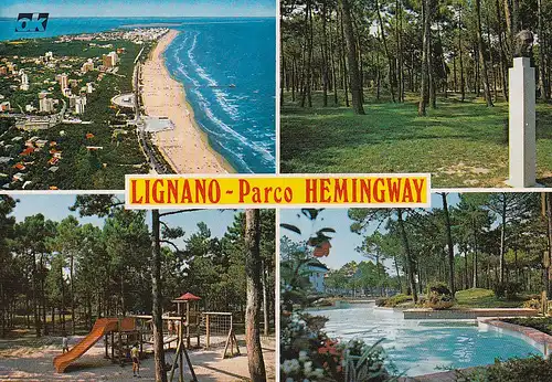 295 - Italien - Lignano Sabbiadoro , Parco Hemingway , Park , Mehrbildkarte  - gelaufen 1985