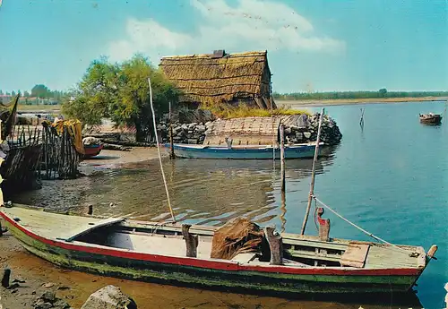 298 - Italien - Lignano Sabbiadoro , Fischerhütte , Boot - gelaufen 1984