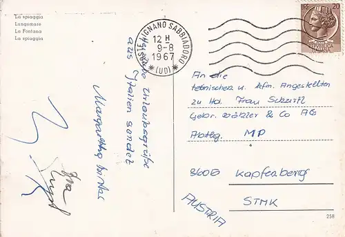 319 - Italien - Lignano Sabbiadoro , Strand , Spaggia , Mehrbildkarte - gelaufen 1967
