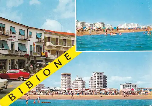 408 - Italien - Bibione , Spaggia , Strand , Auto , Mehrbildkarte - gelaufen 1970