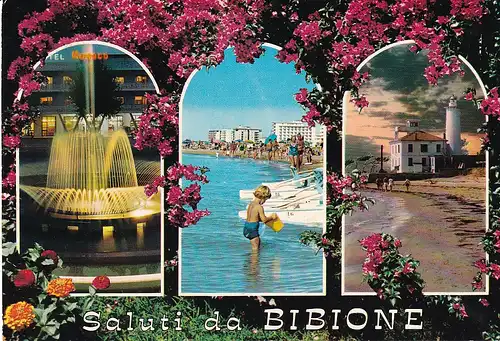 417 - Italien - Bibione , Natturno , Fontana Iuminosa , Mehrbildkarte - gelaufen
