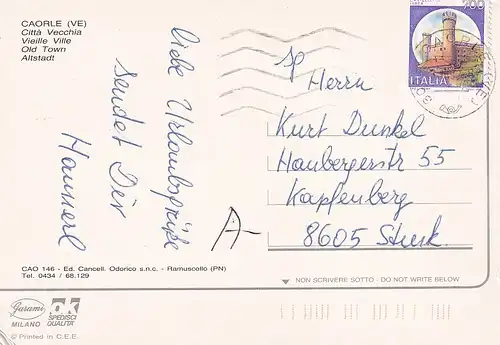 454 - Italien - Caorle , Citta Vecchia , Altstadt - gelaufen 1993