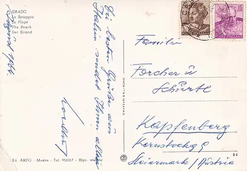 481 - Italien - Grado , Spaggia , Strand - gelaufen 1964