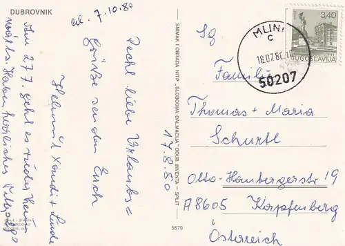 484 - Jugoslawien - Kroatien , Dubrovnik , Hotel Plat , Mehrbildkarte - gelaufen 1980