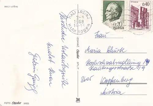 493 - Jugoslawien - Kroatien , Mali Losinj , Hafen , Schiff - gelaufen 1968