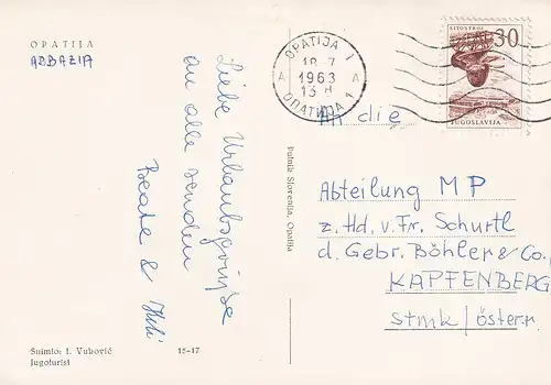 513 - Jugoslawien - Kroatien , Opatija , Abbazia , das Mädchen mit der Möwe - gelaufen 1963