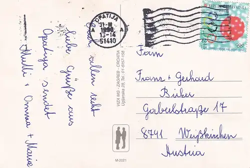 556 - Kroatien - Istrien , Istra , Übersichtskarte - gelaufen 1990