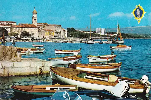 560 - Jugoslawien - Kroatien , Krk , Hafen , Boot - gelaufen