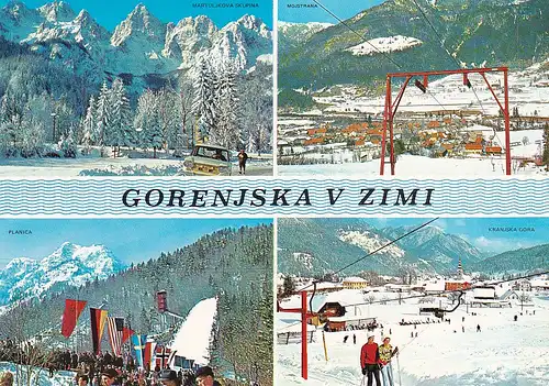 597 - Jugoslawien - Slowenien , Mehrbildkarte , Kranska Gora , Planica , Martuljkova Skupina , Mojstrana - gelaufen 1973