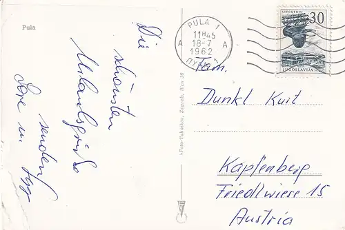 617 - Jugoslawien - Kroatien , Pula , Arena , Amphitheater Pula - gelaufen 1962