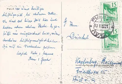 618 - Jugoslawien - Kroatien , Pula , Arena , Amphitheater Pula , Mehrbildkarte - gelaufen 1952