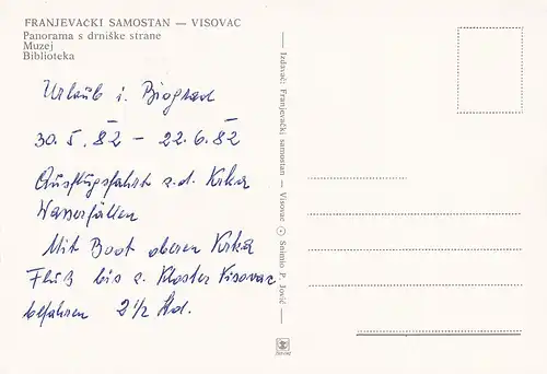 653 - Jugoslawien - Kroatien , Kloster Visovac , Franjevacki Samostan , Mehrbildkarte , Insel - nicht gelaufen 1982