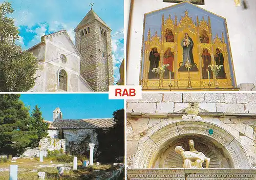 662 - Jugoslawien - Kroatien , Rab , Mehrbildkarte , Kirche - nicht gelaufen 1985