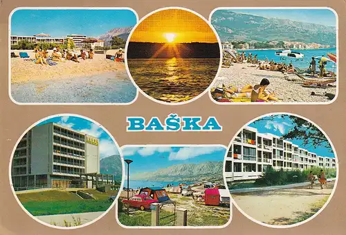 673 - Jugoslawien - Kroatien , Krk , Baska , Strand , Camping , Mehrbildkarte - gelaufen