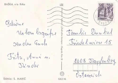 678 - Jugoslawien - Kroatien , Krk , Baska , Tracht , Mehrbildkarte - gelaufen 1975
