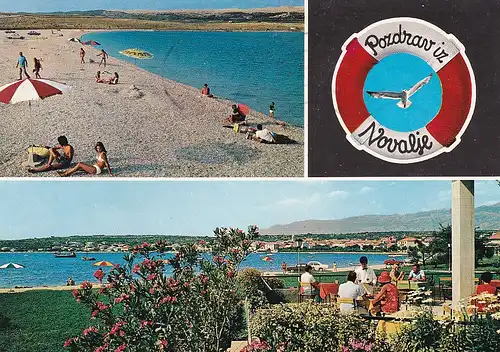 689 - Jugoslawien - Kroatien , Novalja , Strand , Mehrbildkarte - gelaufen 1977