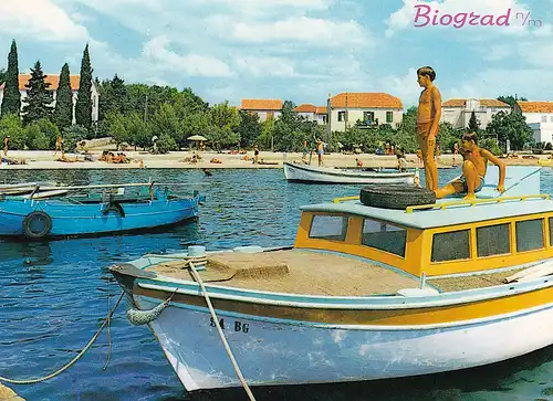 690 - Jugoslawien - Kroatien , Biograd , Strand , Boot - gelaufen 1971