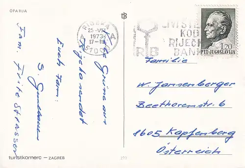 709 - Jugoslawien - Kroatien , Opatija , Kvarnerska Rivijera , Mehrbildkarte - gelaufen 1973