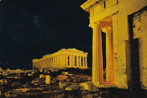 745 - Griechenland - Athen , Parthenon bei Nacht - gelaufen 1975