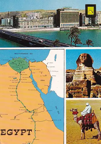 748 - Ägypten - Sphinx , Semiramis Hotel , Tahir Bridge , Shepherd´s , Mehrbildkarte - gelaufen