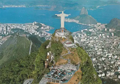 755 - Brasilien - Rio de Janeiro , Blick auf dem Erlöser Jesus Christi , Zuckerhut , Panorama Guanabara Bay - gelaufen 1978