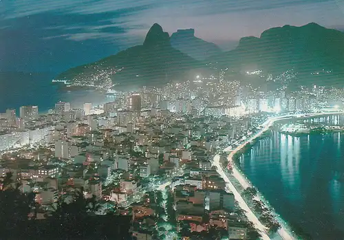 756 - Brasilien - Rio de Janeiro , Nachtansicht von Leblon mit Rodrigo de freitas See - gelaufen