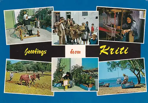 760 - Griechenland - Greece , Kreta , Mehrbildkarte , Menschen bei der Arbeit - gelaufen