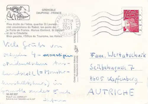 763 - Frankreich - France , Dauphine , Grenoble , Ansicht aus der Luft - gelaufen 2001