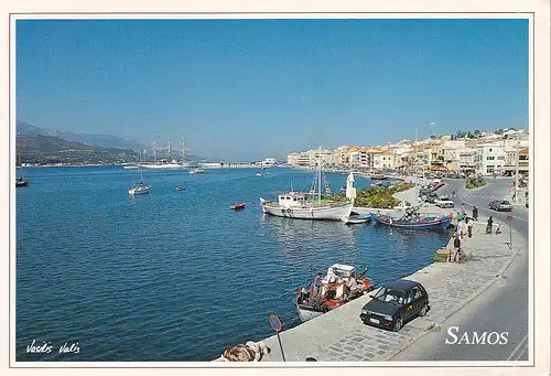 764 - Griechenland - Greece , Samos , Küste , Boot , Auto - gelaufen 1990