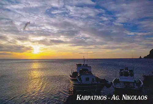 778 - Griechenland - Greece , Karpathos , Nikolaos , Sonnenuntergang , Boot - gelaufen