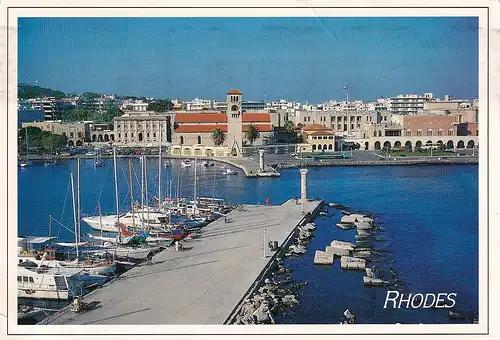 782 - Griechenland - Greece , Rhodos , Bucht , Hafen , Boot - gelaufen 1994