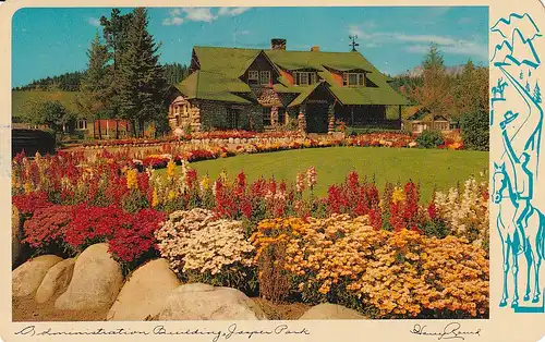 826 - Kanada - Canada , Alberta , Jasper National Park , Administration Building , Blumen - gelaufen 1963