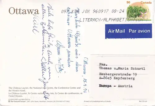 832 - Kanada - Canada , Ottawa , Chateau Laurier , Aris Centre , Conference Centre , Westing Hotel - gelaufen 1996