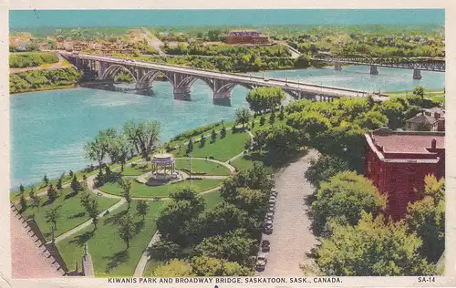 837 - Kanada - Canada , Saskatchewan , Saskatoon , Kiwanis Park , Broadway Bridge , Brücke - gelaufen 1958