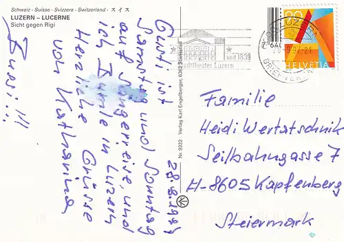 866 - Schweiz - Suisse , Switzerland , Luzern , Lucerne , Sicht gegen Rigi - gelaufen 1997