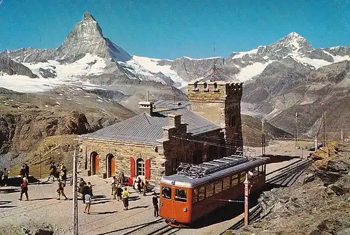 869 - Schweiz - Suisse , Switzerland , Zermatt , Station Gornergrat , Matterhorn , Dent Blanche , Zahnradbahn - gelaufen 1968