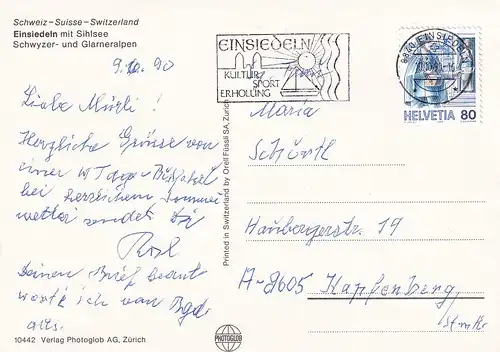 871 - Schweiz - Suisse , Switzerland , Einsiedeln , Sihlsee , Schwyzeralpen , Glarneralpen - gelaufen 1990