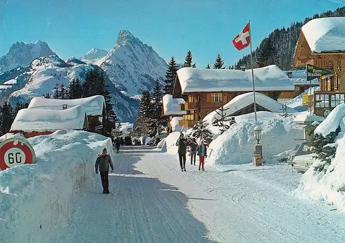 872 - Schweiz - Suisse , Switzerland , Schönried , Dorfstraße , Gummfluh , Rüblihorn - gelaufen 1980