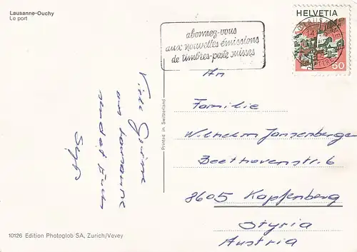 880 - Schweiz - Suisse , Switzerland , Lausanne - Ouchy , Hafen , Schiff - gelaufen 1973