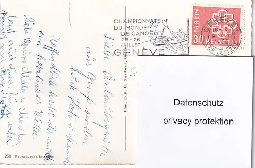 884 - Schweiz - Suisse , Switzerland , Genf , Mehrbildkarte , Springbrunnen , Flugzeug - gelaufen 1959