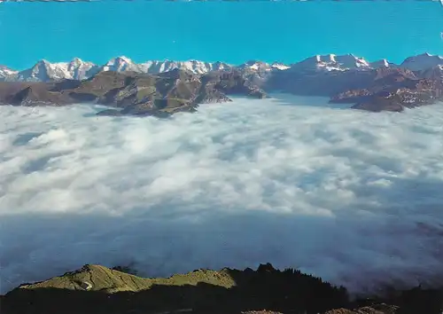 919 - Schweiz - Suisse , Switzerland , Bern , Berner Oberland , Niesenkulm , Blümlisalp , Doldenhorn , Nebel - gelaufen 1977