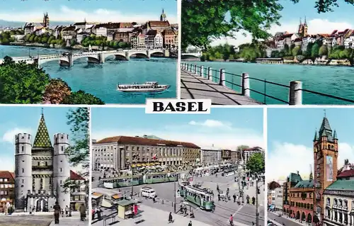 923 - Schweiz - Suisse , Switzerland , Basel , Mehrbildkarte , Brücke , Straßenbahn - nicht gelaufen