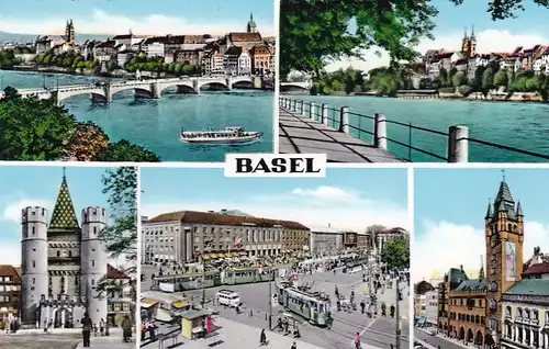 924 - Schweiz - Suisse , Switzerland , Basel , Mehrbildkarte , Brücke , Straßenbahn - nicht gelaufen