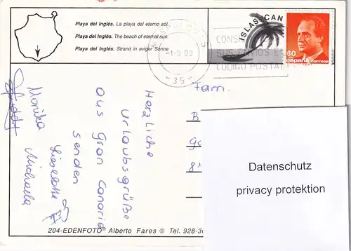 939 - Spanien - Gran Canaria , Playa del Ingles , La Playa del eterno sol - gelaufen 1992