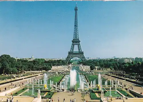 952 - Frankreich - Paris , Eiffelturm , Wasserspiele am Trocadero - gelaufen 1989