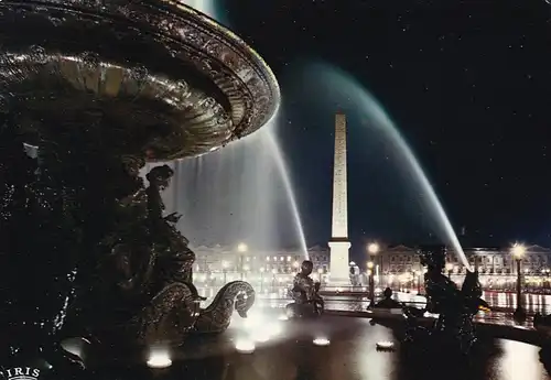 996 - Frankreich - Paris , Place de la Concorde , Fontaines , l'Obelisque illumines , Springbrunnen , Obelisk - gelaufen 1974