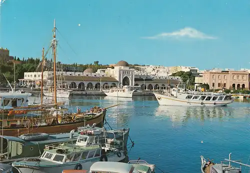 1002 - Griechenland - Rhodos , Neuer Markt , Boot , Hafen - gelaufen 1973