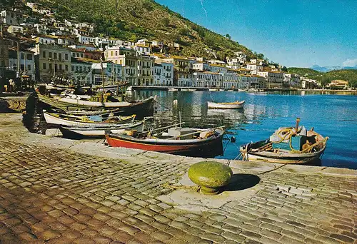 1004 - Griechenland - Anatoliki Mani , Gythio , Panorama , Boot - gelaufen 1985